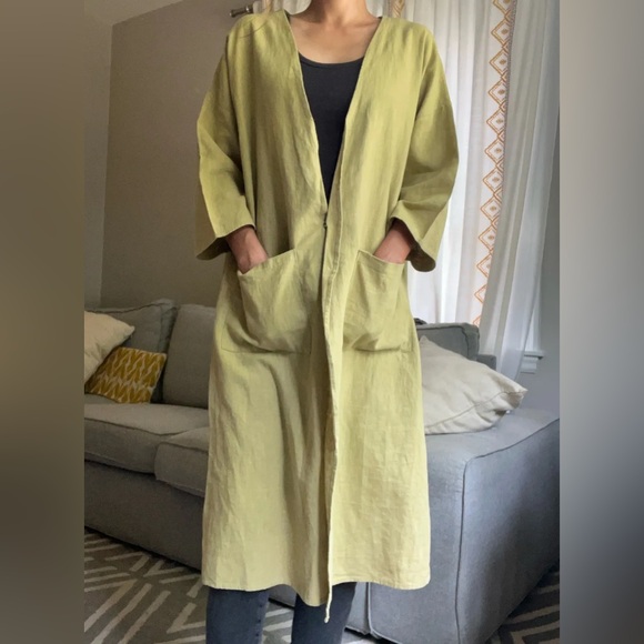 Vintage Yellow Linen duster jacket with pockets - Picture 2 of 4